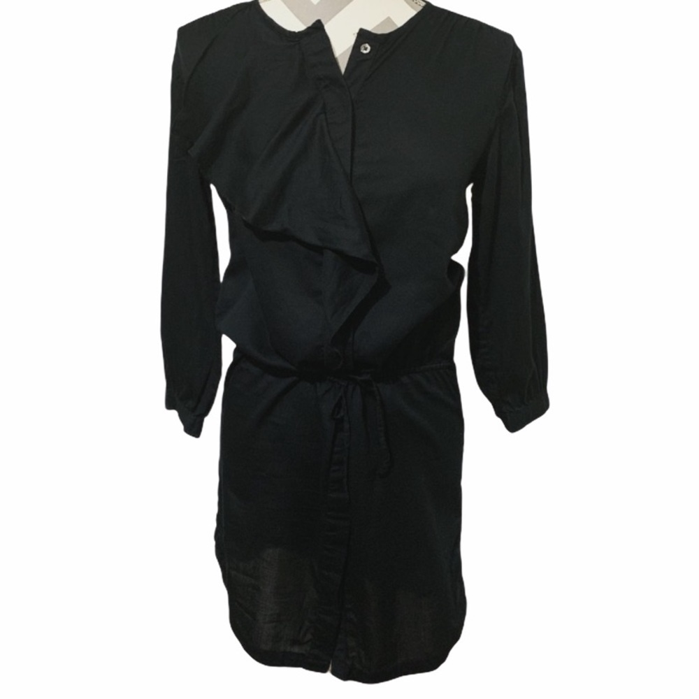 GAP Black Drawstring Ruffle Dress Size XS - Picture 2 of 10
